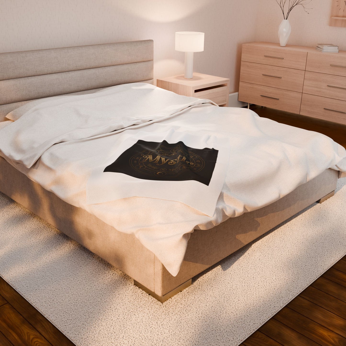 Mystic Sigil Velveteen Blanket | Tarot & Occult Typography, Witchy Gold Print