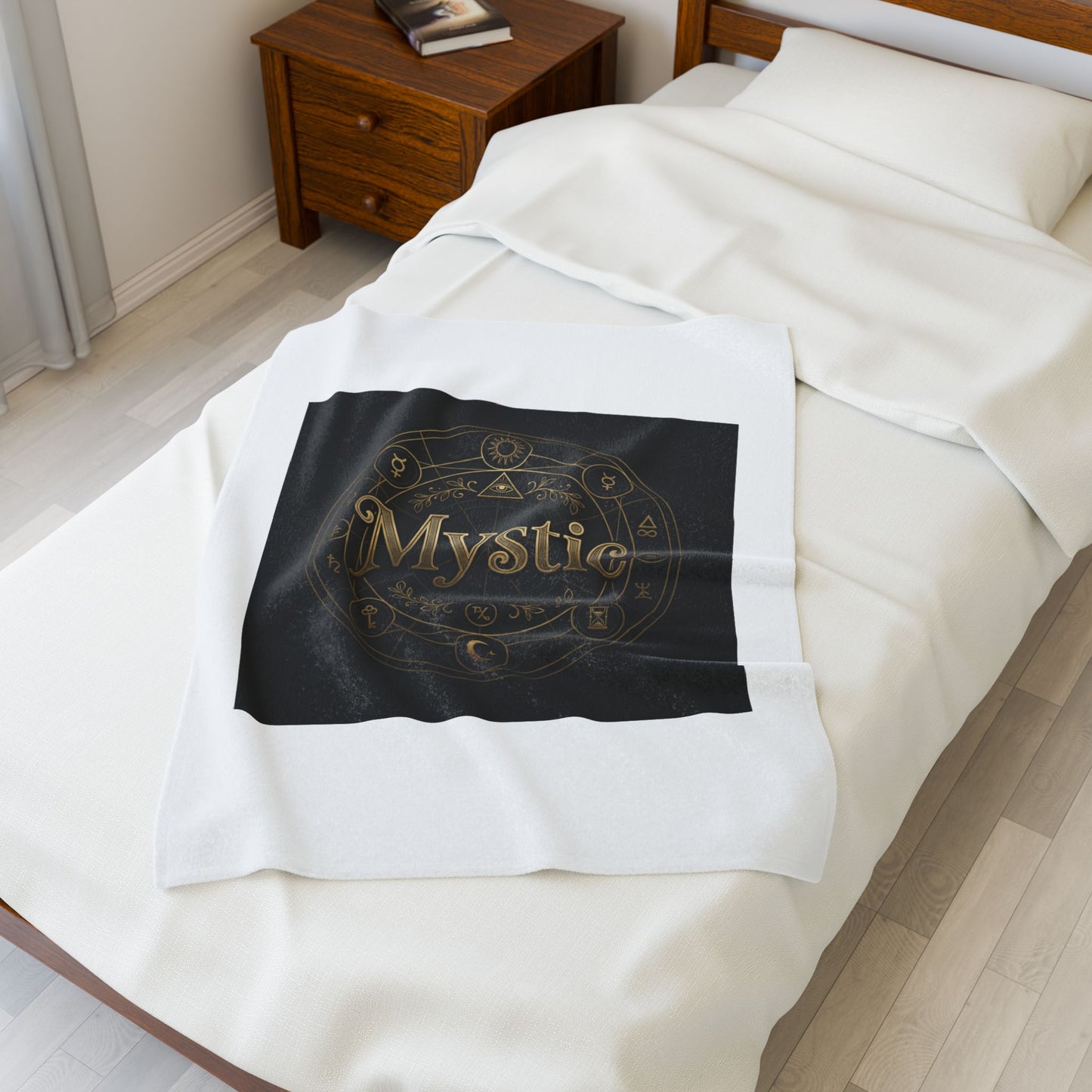 Mystic Sigil Velveteen Blanket | Tarot & Occult Typography, Witchy Gold Print