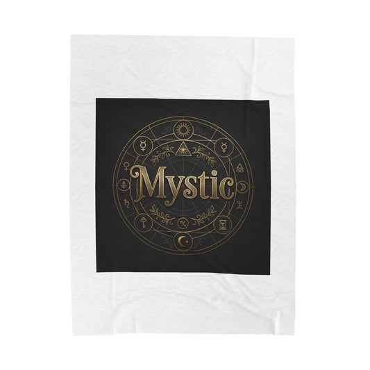 Mystic Sigil Velveteen Blanket | Tarot & Occult Typography, Witchy Gold Print