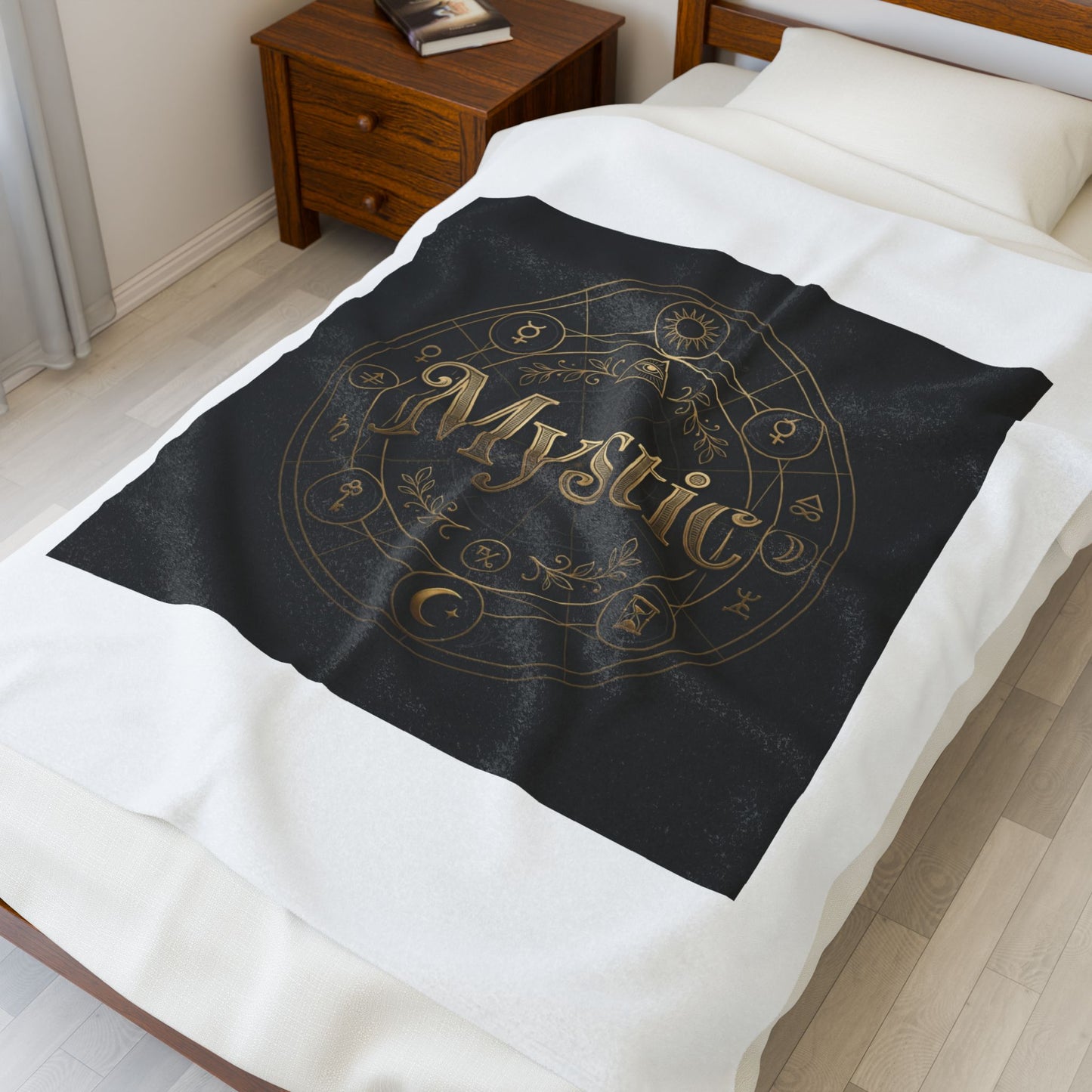 Mystic Sigil Velveteen Blanket | Tarot & Occult Typography, Witchy Gold Print