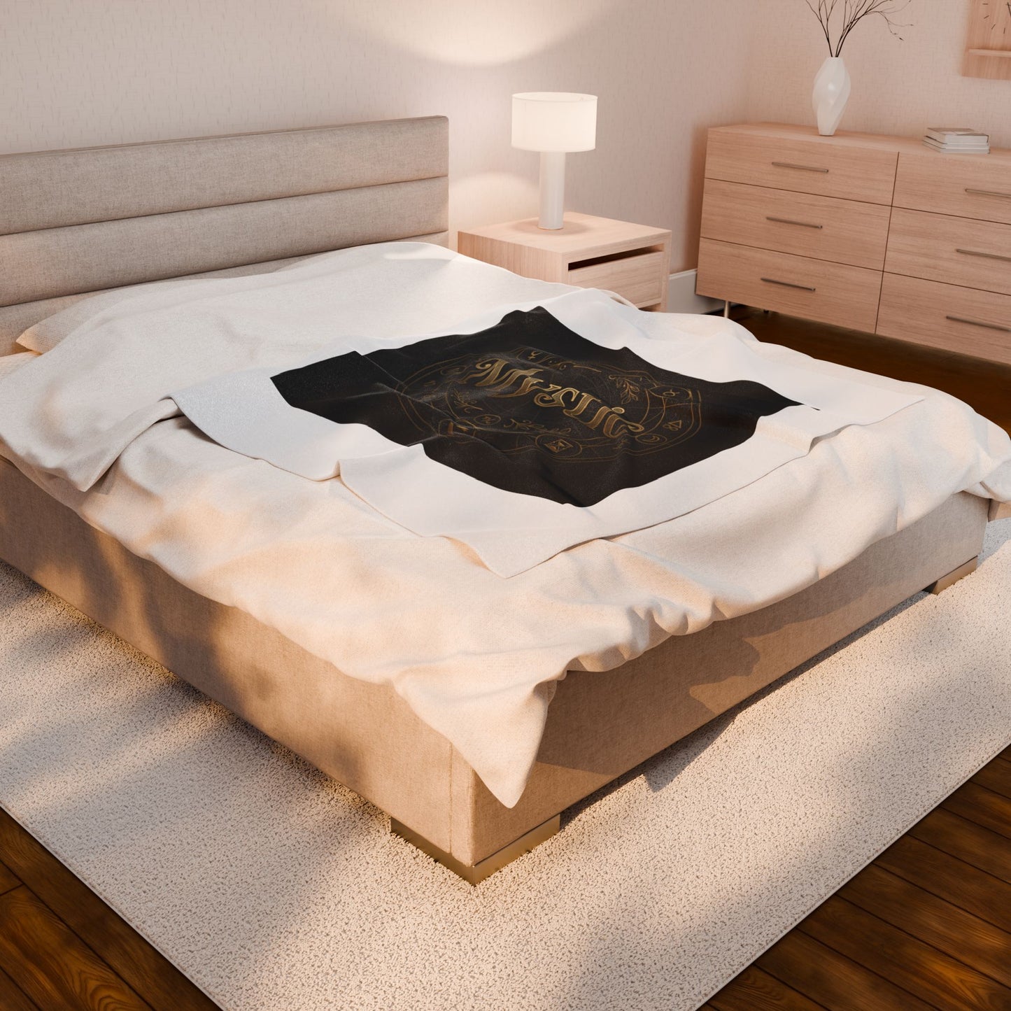 Mystic Sigil Velveteen Blanket | Tarot & Occult Typography, Witchy Gold Print