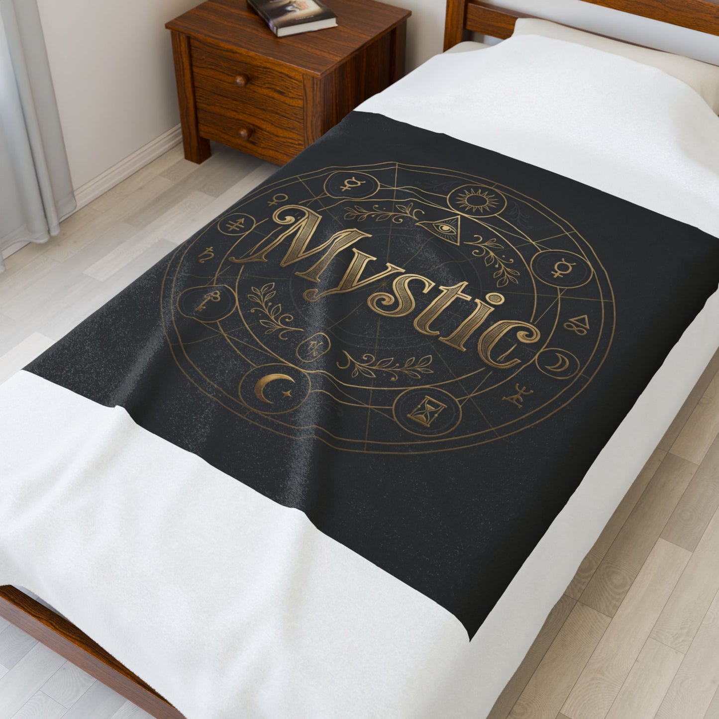 Mystic Sigil Velveteen Blanket | Tarot & Occult Typography, Witchy Gold Print