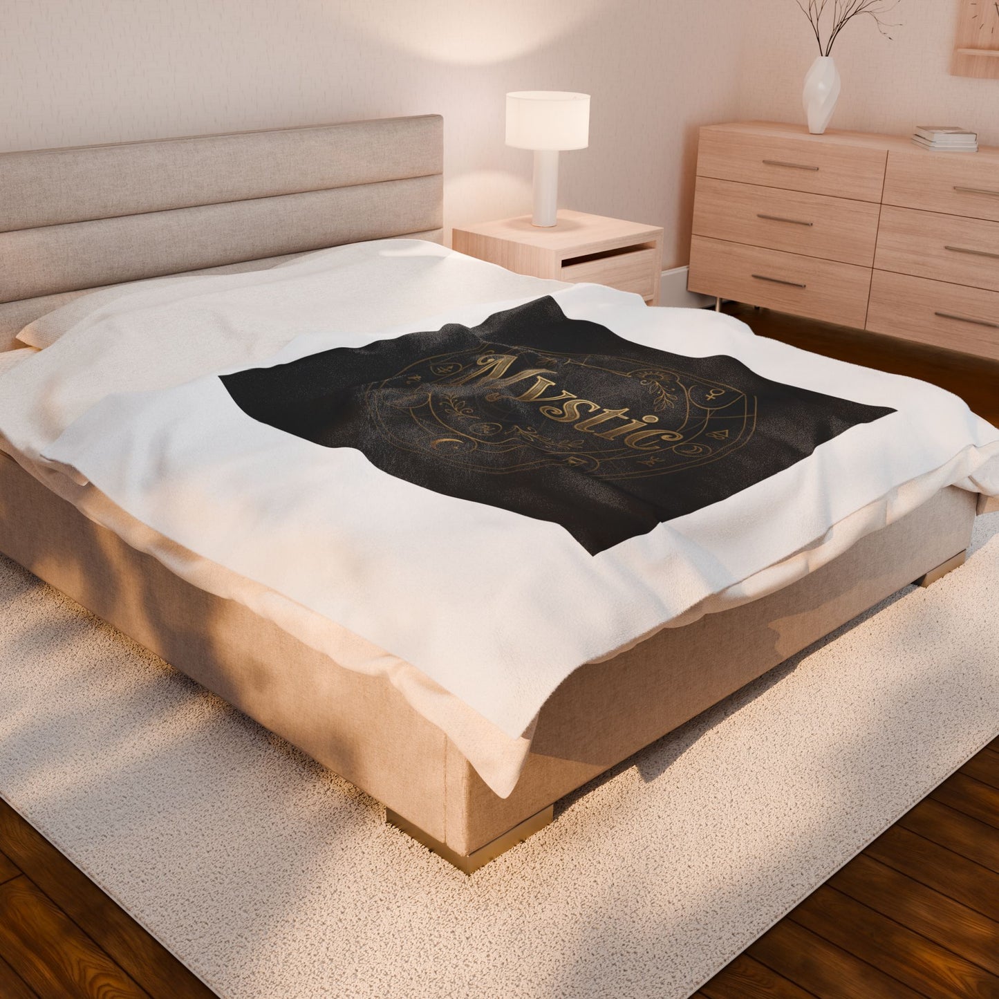 Mystic Sigil Velveteen Blanket | Tarot & Occult Typography, Witchy Gold Print