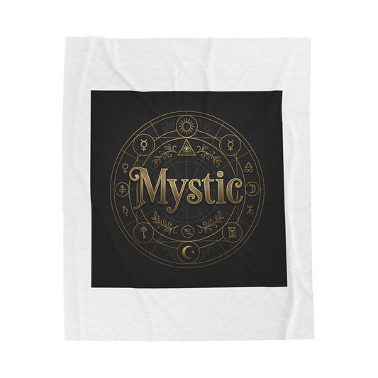 Mystic Sigil Velveteen Blanket | Tarot & Occult Typography, Witchy Gold Print